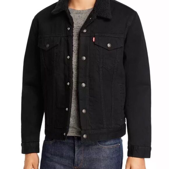Levi's Men's Black Sherpa-Lined Jacket NWT Sz small - Picture 1 of 15